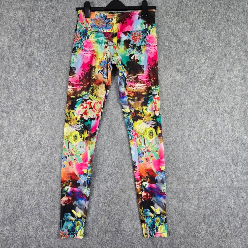 Onzie High Rise Floral Graphic Leggings M/L Multicolor Athletic Yoga Pants 10"